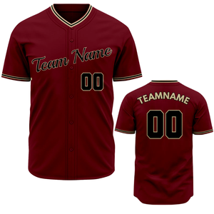 Maillot de baseball rouge à manches courtes boutonné, uniforme d'équipe personnalisé, respirant, en polyester, pour hommes - Product Image 1