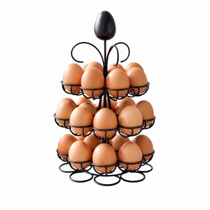 Vintage Ivory Metal 2-Tier Egg Holder With Decorative Heart Handle Wire Egg Storage Rack For Farmhouse Kitchen Countertop - Product Image 2