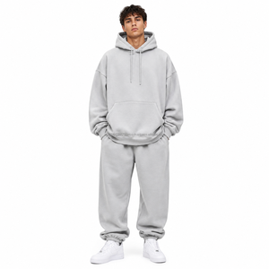 Ensemble de survêtement unisexe ample en molleton brossé épais et respirant, brodé OEM, mélange de coton pour automne-hiver - Product Image 6