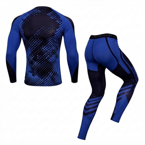 Conjunto de Compresión Azul Rey y Negro para Hombre, Camiseta de Manga Larga, 100% Poliéster, Secado Rápido, Ropa Deportiva para Gimnasio, Fitness y Entrenamiento - Product Image 2