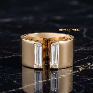Bague en Moissanite Couleur Or, Coupe Rectangulaire, Large Bande Plaquée, Bijou de Doigt Tendance pour Femme - Product Image 5