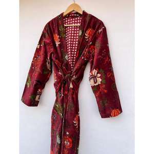 Bata Kimono de Terciopelo Estampado Elegante hasta la Rodilla, Estilo Bohemio de Invierno, Ropa de Estar por Casa, Estilo Festival, Regalo para Ella, Bata de Noche - Product Image 3
