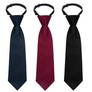 Adjustable Pre-Tied Necktie For <b>Boys</b> School Uniform <b>Black</b> Polyester Plain Weave <b>Tie</b> With Strap Buckle Closure - Product Image 1