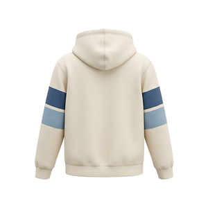 Felpa Personalizzata con Cappuccio, Bicolore Crema e Blu, Tasca Frontale, Logo Stampato a Trasferimento Termico, Abbigliamento Casual Autunnale - Product Image 2