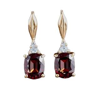 ต่างหูเงินแท้ 925 ประดับโกเมนและเพชร CZ |   รูปไข่ขนาด 10x14 มม. |   ชุบทอง 18K |   เครื่องประดับขนาด 5 นิ้ว |   ของขวัญแบบห้อยสำหรับเธอ - Product Image 5