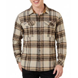 Camisa de Franela a Cuadros para Hombre, de Algodón Grueso, Casual, de Manga Larga, con Botones, Estilo Workwear, con Puños y Bolsillos de Pana - Product Image 1