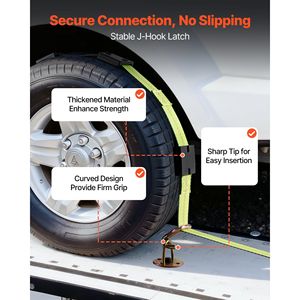 Kit Cinghie di Ancoraggio per Rimorchio Stile Deck con Gancio a J, Resistenza al Rottura di 4500 kg, Blocca Ruote e Fissaggio Auto - Product Image 5
