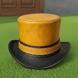 Custom Handcrafted Yellow Leather Steampunk Top <b>Hat</b> Victorian Gothic Cosplay <b>Hat</b> - Product Image 1