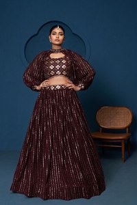 Lehenga Choli Dupatta à paillettes marron, robe Bollywood pour femmes, tenue de fête de mariage, style Inde Pakistan - Product Image 2