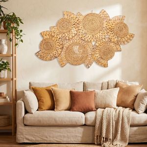 Handmade Customized Bohemian Woven Water Hyacinth Floral <b>Wall</b> Hanging <b>Decor</b> Natural Home Accent - Product Image 2