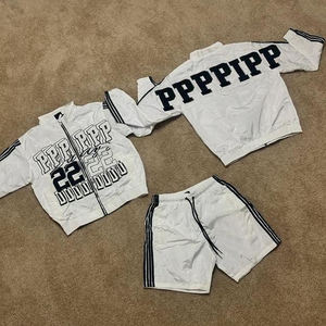 Ensemble survêtement en nylon surdimensionné personnalisé pour homme, veste coupe-vent avec fermeture éclair réfléchissante et pantalon de jogging - Product Image 6