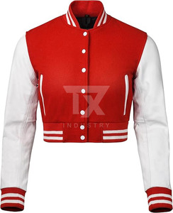 Women Girls Custom Cropped <b>Wool</b> Body Sheep Skin <b>Quilted</b> Varsity Jackets with Breathable Design - Product Image 4