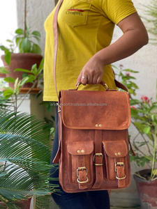 Sac à dos en cuir de chèvre marron pour femmes, sacoche deux-en-1, 10x13 pouces, Vintage, collection - Product Image 4