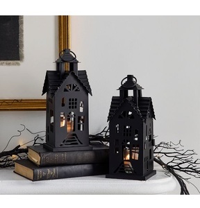 Lanterne en métal pour Halloween avec motif toile d'araignée, couleur noire, pour décoration intérieure, à suspendre ou à poser au sol - Product Image 3