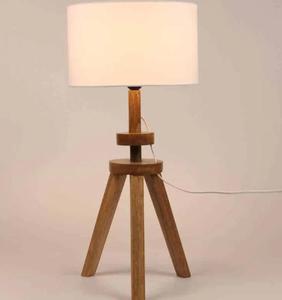 Wooden Table Lamp With White Fabric Drum Shade Warm Light Scandinavian Design For Bedroom <b>Decorative</b> <b>Lighting</b> - Product Image 3