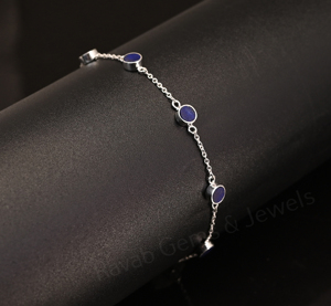 Pulsera minimalista de lapislázuli natural con cadena de plata 925, engaste redondo de 5 mm, chapado en rodio, para mujer, regalo, joyería. - Product Image 3