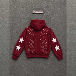 Sweat à capuche zippé oversize bordeaux de qualité supérieure, élégant et tendance, avec patch étoile, style streetwear de luxe, en molleton doux épais délavé rétro - Product Image 6