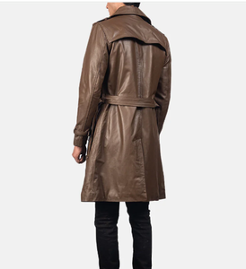 Abrigo de Cuero Genuino para Hombre, Estilo Gabardina, Doble Botonadura, Solapa con Muescas, Cinturón, Largo hasta la Rodilla, Corte Regular, Impermeable y Transpirable - Product Image 2
