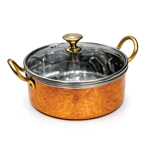 Hammered Copper Sauce <b>Pan</b> with Glass Lid Stainless Steel Interior Retro Design Gas Cooker Compatible 375ml Capacity 16.5CM - Product Image 1