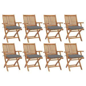 Juego de 8 Sillas de Jardín Grises de Madera de Teca Sólida 100% Poliéster - Duraderas y Elegantes para Uso en Exteriores - Product Image 1