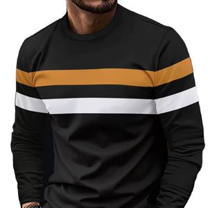 เสื้อยืดผู้ชายคลาสสิกคอกลมแขนสั้นพิมพ์ลายทางสำหรับกลางแจ้งเสื้อยืดผ้าโพลีเอสเตอร์แนวสตรีทสำหรับฤดูร้อน - Product Image 1