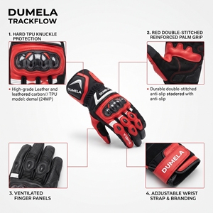 Gants de moto en cuir Dumela à doigts entiers, rouge, avec support de poignet, gants de cyclisme sportifs, respirants, pour toutes les saisons - Product Image 5
