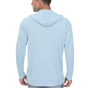 T-shirt décontracté en tricot à manches longues et à capuche pour homme, bleu clair, couleur unie, coupe classique - Product Image 1