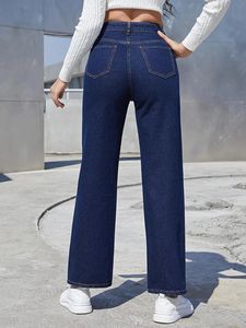 RAVTIN Women <b>Elastic</b> Waist High Plus Size 100% Cotton Loose Fit Straight-leg Denim <b>Jeans</b> Casual Streetwear Y2K Washed Distressed - Product Image 2