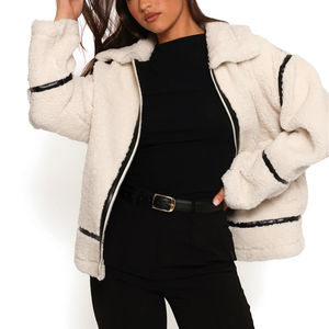 Custom Logo OEM Winter Loose <b>Women</b> Fleece Jacket Soft <b>Teddy</b> Sherpa Fleece Winter Bomber Jacket - Product Image 4