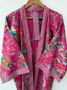 Bata Kimono de Algodón Suave con Estampado de Bloques y Dibujos Animados Naaz Textile para Mujer, Camisón de Verano Hecho a Mano ODM con Cuello en V y Cintura Elástica - Product Image 6