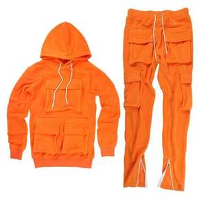 Unisex Custom Stacked Men's Cargo Sweatsuit Sun Fade Breathable Sports Outfit Private Label Tracksuit Unbranded Sports Wear Sets - Product Image 2