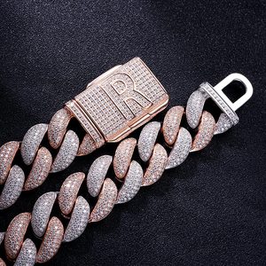 14 mm 22 inch <b>long</b> hip hop designer cuban two tone 14kt gold lab diamond <b>necklace</b> with custom lock letter engraved - Product Image 3