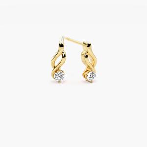 Boucles d'oreilles pendantes torsadées en or massif 14 carats avec diamants synthétiques de laboratoire, plaquées rhodium, élégantes et luxueuses, cadeau idéal pour un anniversaire de mariage - Product Image 3