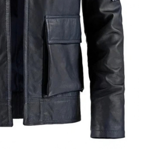 Mens Black Genuine Leather Streetwear Jacket Four Flap Pockets Shoulder Epaulets Stand Collar <b>Zip</b> Front Premium Custom Outerwear - Product Image 3