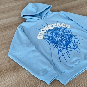 Sudadera con Capucha Snowgrace, Azul Claro, Estampado de Telaraña, Bolsillo Delantero, Unisex, Informal, para Otoño, 100% Algodón, Impresión Serigrafiada - Product Image 6
