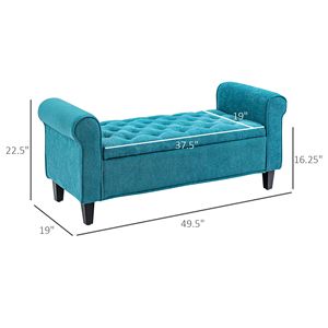 Panca ottomana imbottita con bottoni, colore verde acqua, da 50 pollici, con gambe in legno e braccioli arrotolati, con contenitore per il fondo del letto - Product Image 3