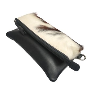 Sac à main bandoulière vintage pliable en cuir et fourrure pour femme avec pompon et pochette pour téléphone portable - Product Image 1