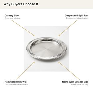 Handmade SS304 Satin Base Buffet <b>Plate</b> 36 cm <b>Large</b> Carvery Size Girija Hammered Band Band for Home Decor Hotels Bright Rim Ins - Product Image 5