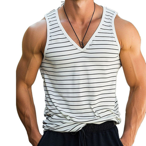 Débardeurs rayés à col en V pour hommes OEM, vêtements de musculation sans manches, personnalisables, fournisseur de vêtements de fitness, débardeurs pour hommes - Product Image 2