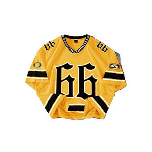 Jersey de Fútbol Americano al Por Mayor con Cuello en V, Poliéster, Diseño de Logotipo de Equipo Personalizado, Uniforme con Manga a Rayas, Fabricante OEM al Por Mayor - Product Image 2