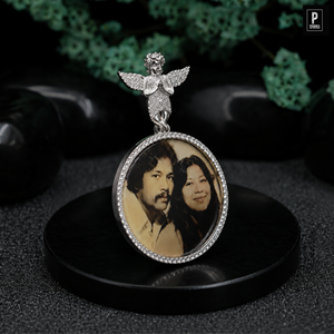 Luxury 925 Silver Angel Pendant Necklace With Crystal Rhinestone <b>Frame</b> Photo Charm Unisex Christian Gift - Product Image 3