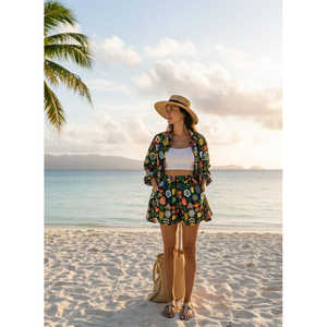 Conjunto coordinado floral para fiesta con pantalones cortos para mujer, atuendo elegante y con estilo - Product Image 1