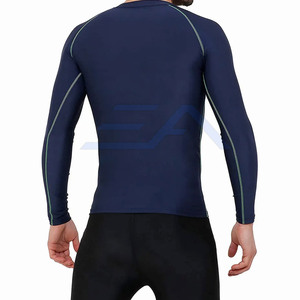 <b>Men's</b> Long Sleeve <b>Compression</b> <b>Shirt</b> Dark Blue Quick Dry Breathable Eco-Friendly Polyester/Cotton Front Logo Rash Guard Top - Product Image 2