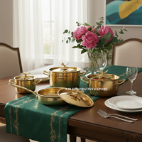 Ensemble de casseroles et poêles de luxe en laiton martelé doré de qualité supérieure avec couvercles décoratifs en forme de papillon, 4 pièces, pour une utilisation professionnelle en cuisine