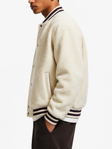 Blouson bomber beige marron écologique délavé avec logo lettre, col en V, manches classiques, fermeture éclair, décontracté, unisexe, polyester/coton - Product Image 3