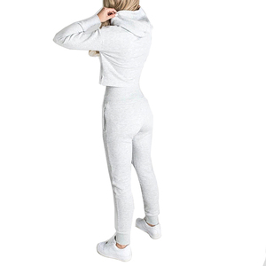 Wholesale Customised Women's Active <b>Tracksuit</b> Set <b>Yellow</b> Hoodie Crop Top Above Knee Skinny Joggers Pants Logo Winter 2-Piece Set - Product Image 2