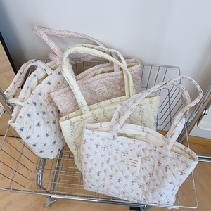 Wholesale Daily Women Commuting Floral Cotton Puffy Quilted Padded Zipper Shoulder Tote Shopping <b>Bag</b> - Product Image 4