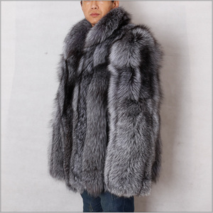 Men's Thick Waterproof Real <b>Silver</b> Fox Fur Overcoat Winter Coat - Product Image 1