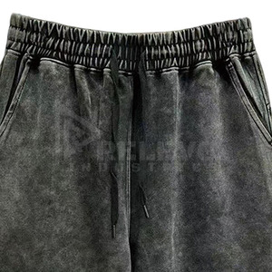 Shorts en coton délavé pour homme, taille mi-haute, cordon élastique, style décontracté avec poches, respirant, coupe classique, pour l'été - Product Image 3