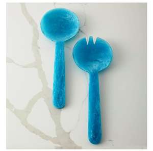 Juego de servidores de ensalada de resina de lujo con mangos de diseño de olas oceánicas transparentes, ecológico para comedor doméstico, decoración de mesa elegante - Product Image 1